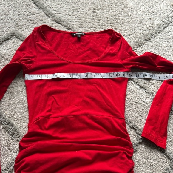 Express long sleeve red ruched dress mini holiday Valentine’s Day XS - Picture 5 of 7